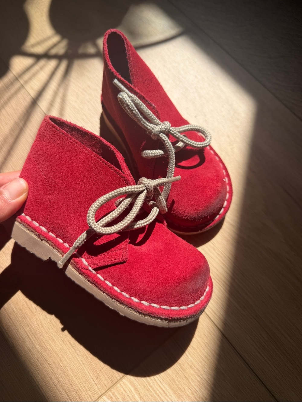 Kids Red Suede Lace-Up Boots made in Spain